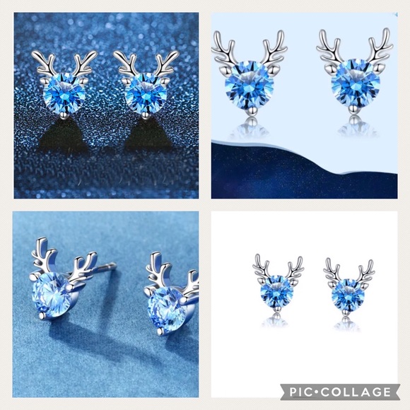 NEW Baby Blue Silver Deer Holiday Earrings - Picture 2 of 3
